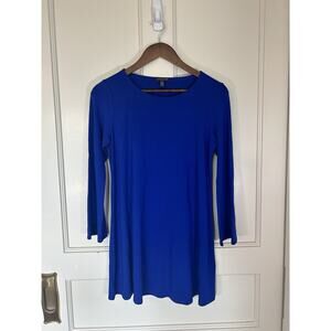 Eileen Fisher Scoop Neck Tunic Blouse Womens Size SP Blue Classic Comfort Casual